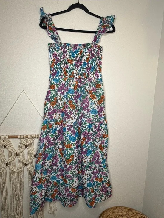 Anthropologie Roller Rabbit Dress Blomst Doe Silk Cotton Floral Shirred Sundress - Picture 7 of 12